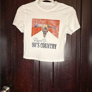 SHEIN White Crop Top with Orange Graphic